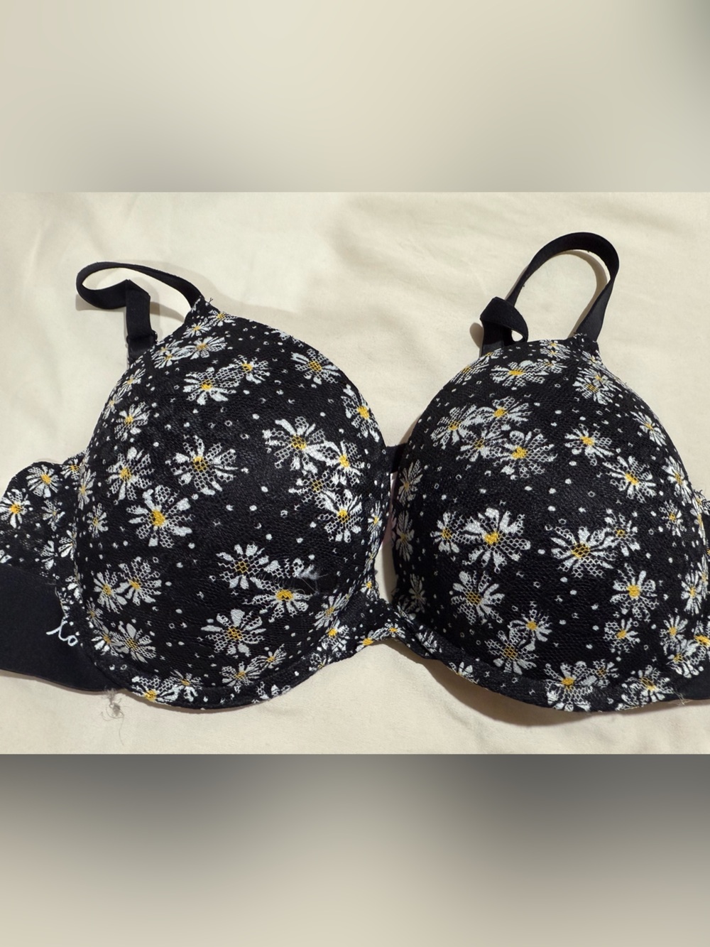 Pink Victoria’s Secret Black Daisy Print push-up Bra
